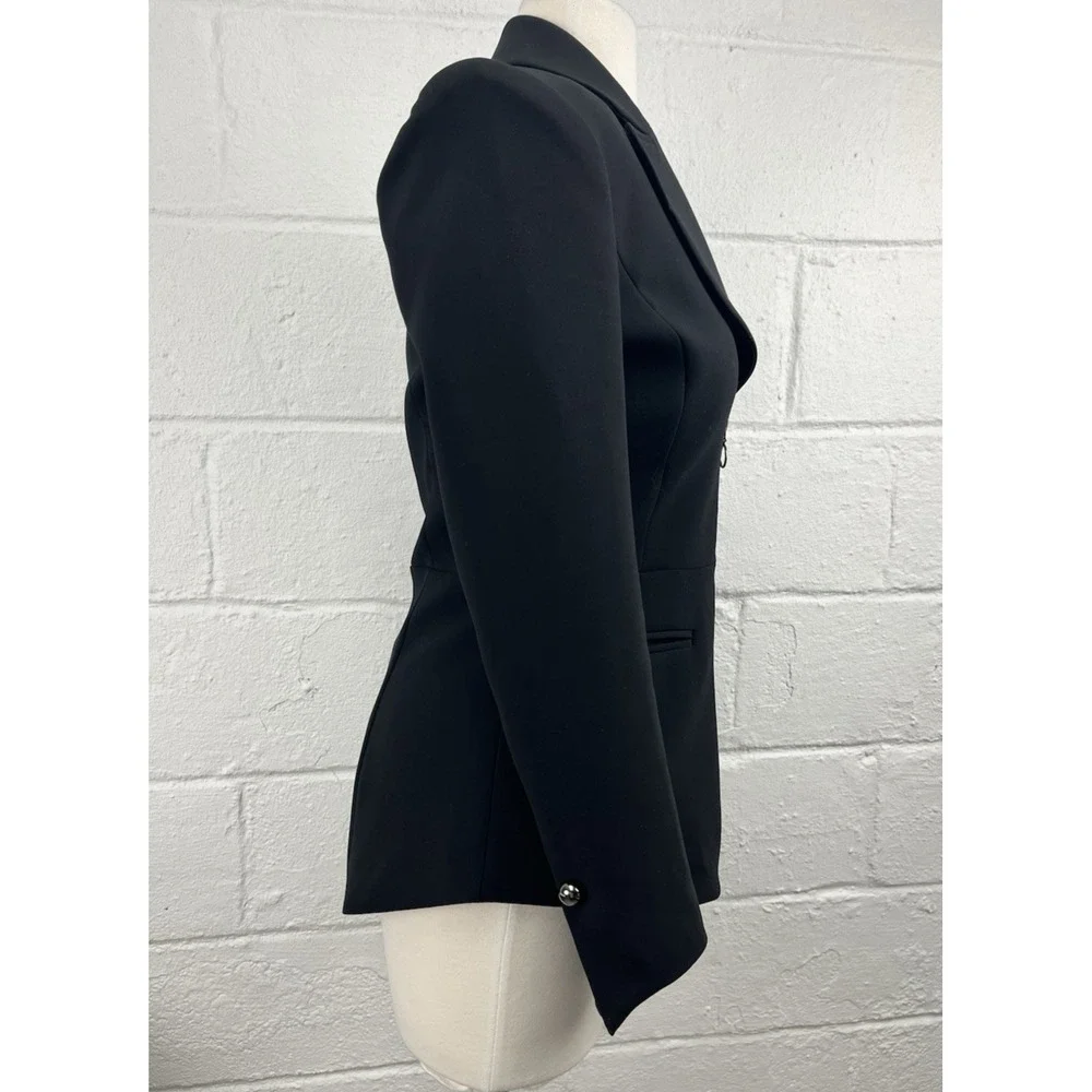 ALEXIS Zipper Blazer Small Black O Ring Structured Jacket Career Interview